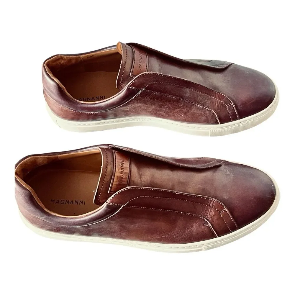 Magnanni Men’s Fiore Low Top Slip On Sneakers Size 12 Brown Leather